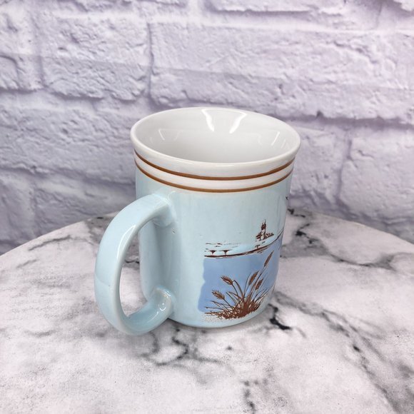 Vintage 80s Myrtle Beach Blue‎ Brown Textured Beach Seashore Coffee Tea Mug Cup - Picture 4 of 6